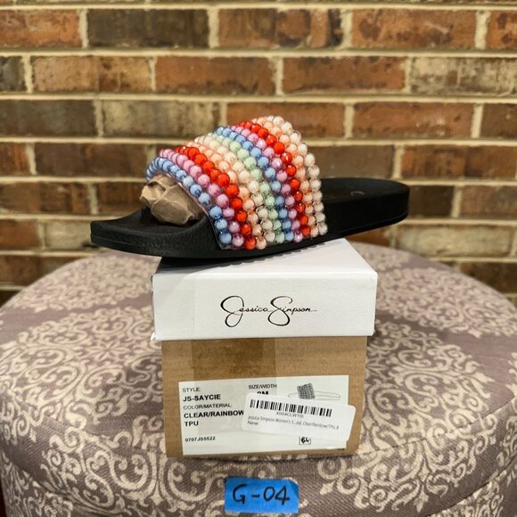 Jessica Simpson Womens Saycie Pool Slide Beaded Sandal Clear/Rainbow/TPU Size 8M - Picture 5 of 5